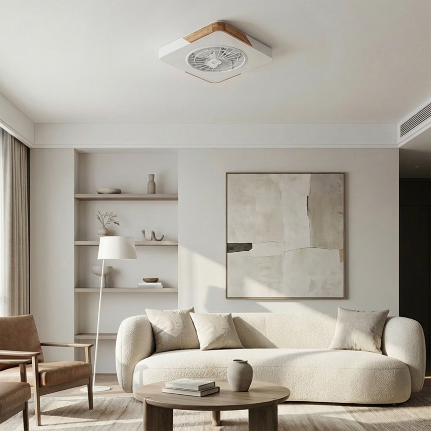 Brilagi - zatemnjiva LED stropna svetilka z ventilatorjem LED/38W/230V 3000-6500K 3000-6500K 50x50 cm bela/hrast + daljinski upravljalnik