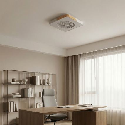 Brilagi - zatemnjiva LED stropna svetilka z ventilatorjem LED/38W/230V 3000-6500K 3000-6500K 50x50 cm bela/hrast + daljinski upravljalnik