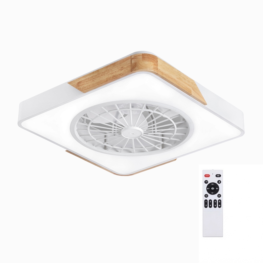 Brilagi - zatemnjiva LED stropna svetilka z ventilatorjem LED/38W/230V 3000-6500K 3000-6500K 50x50 cm bela/hrast + daljinski upravljalnik