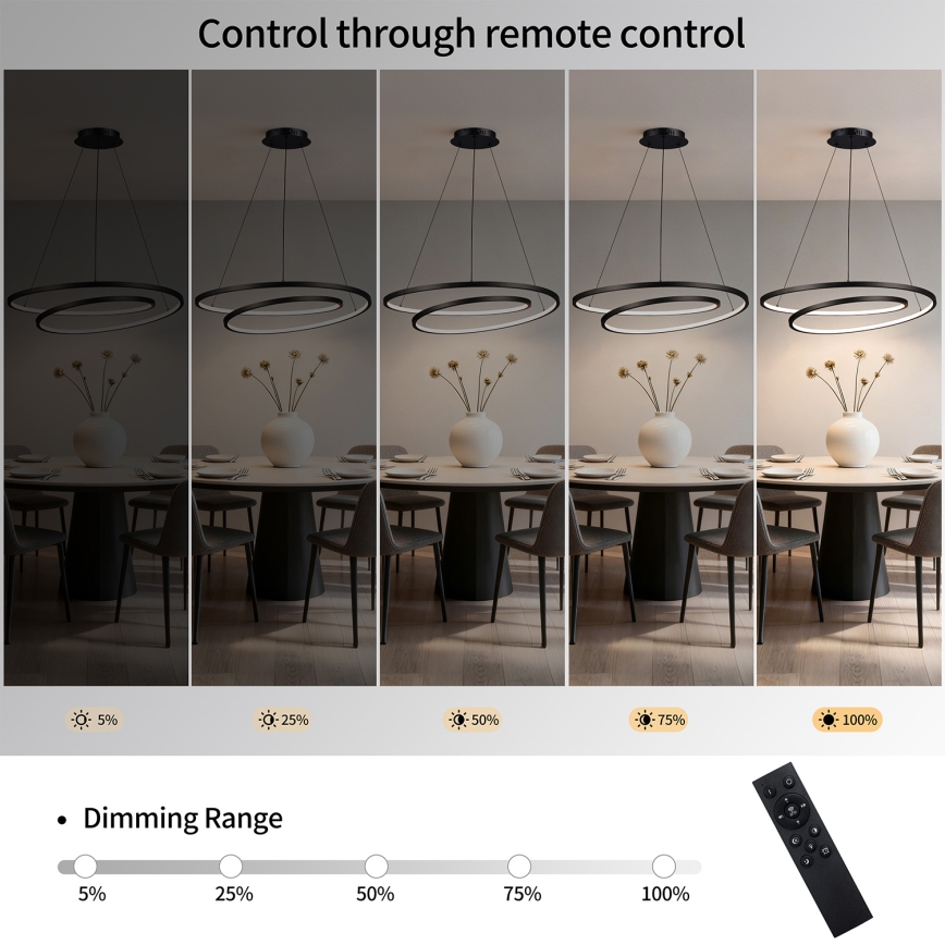 Brilagi - LED zatemljiv viseči lestenec na kablu TWISTER LED/105W/230V 3000-6000K premer 100 cm črna + daljinski upravljalnik