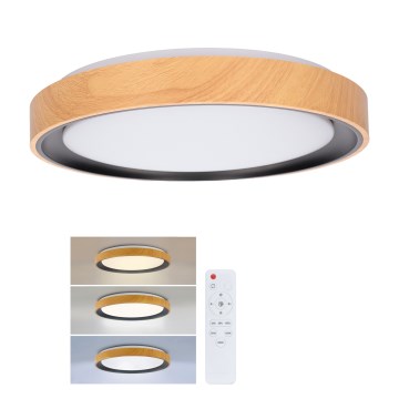 Brilagi - LED zatemnjiva stropna svetilka FLOCO LED/48W/230V 3000-6500K premer 40 cm lesni dekor/črna + daljinski upravljalnik