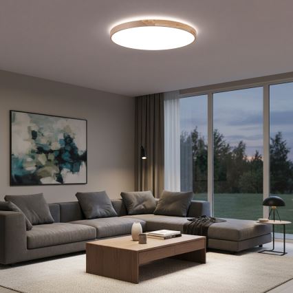 BRILAGI - LED Zatemnljivo stropno svetilo PILANA LED/72W/230V 3000-6500K hrast/bež premer 80 cm + daljinski upravljalnik