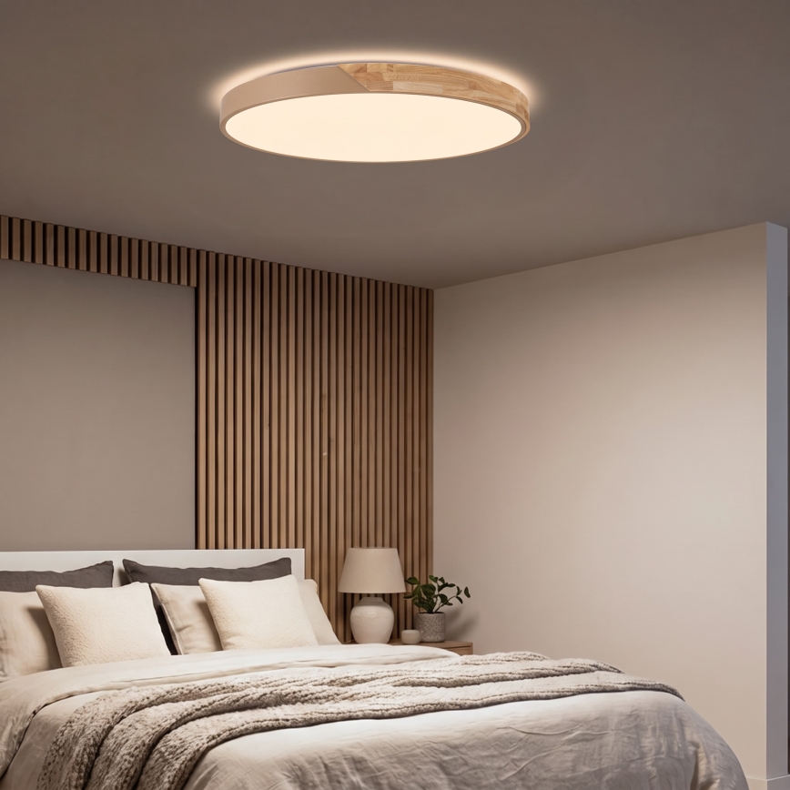 BRILAGI - LED Zatemnljivo stropno svetilo PILANA LED/72W/230V 3000-6500K hrast/bež premer 80 cm + daljinski upravljalnik