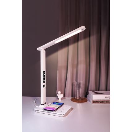 Brilagi - LED zatemnjevalna namizna svetilka z brezžičnim Qi polnjenjem in USB REGINA LED/8,5W/230V bela