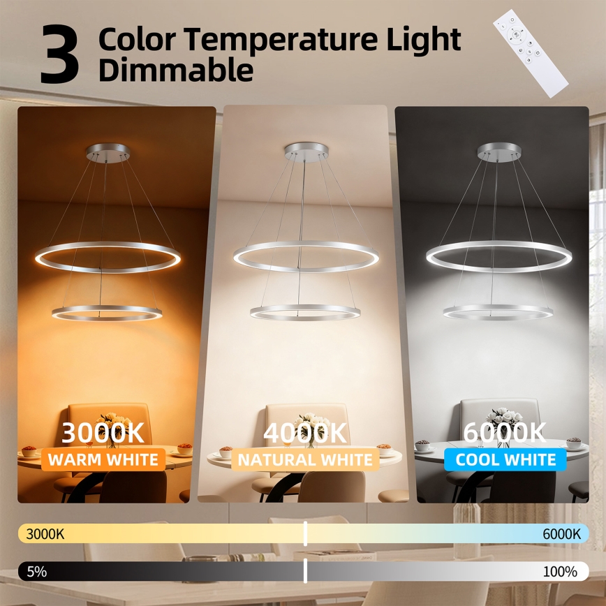 Brilagi - Zatemljiv LED lestenec na kablu PORTOFINO LED/98W/230V 3000-6000K premer 80 cm srebrna + daljinski upravljalnik