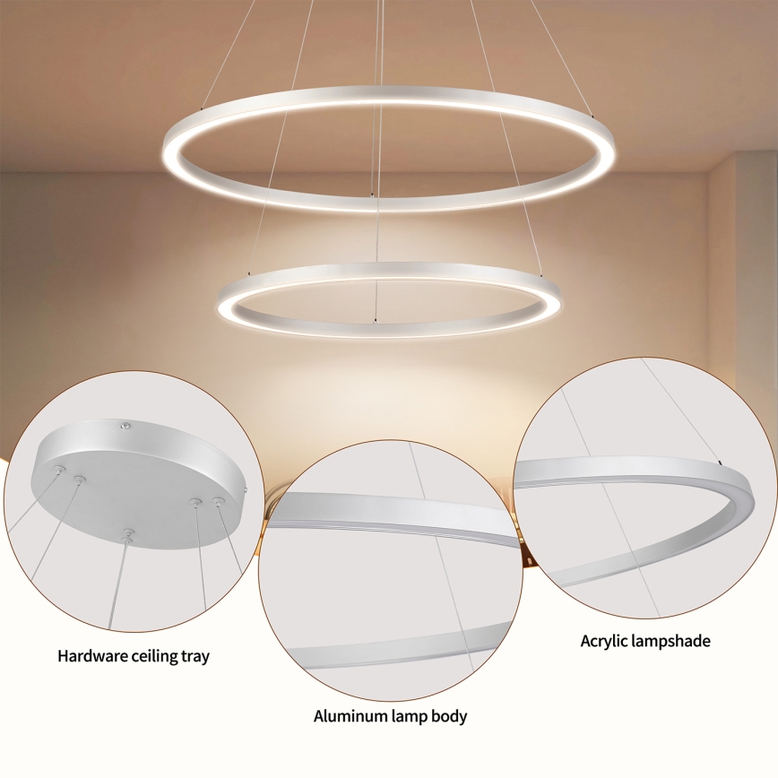 Brilagi - Zatemljiv LED lestenec na kablu PORTOFINO LED/98W/230V 3000-6000K premer 80 cm srebrna + daljinski upravljalnik