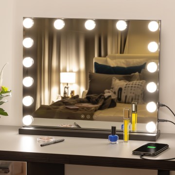 BRILAGI - LED zatemnjivo kozmetično ogledalo HOLLYWOOD LED/15W/230V CCT + USB črna