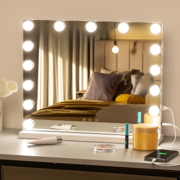 BRILAGI - LED zatemnjivo ličilno ogledalo HOLLYWOOD LED/15W/230V CCT + USB bela