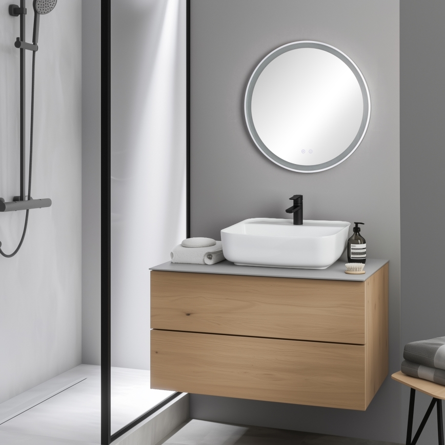 Brilagi - LED zatemnljivo kopalniško ogrevano ogledalo z osvetlitvijo ALU PRO LED/18W/230V, premer 60 cm, 3000/4000/6500K, IP44, mat krom, CRI 90