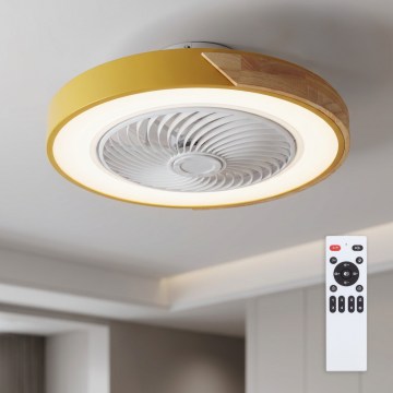 Brilagi - LED zatemnjivo stropno svetilo z ventilatorjem LED/38W/230V 3000-6500K, premer 50 cm, zlato/hrast + daljinski upravljalnik