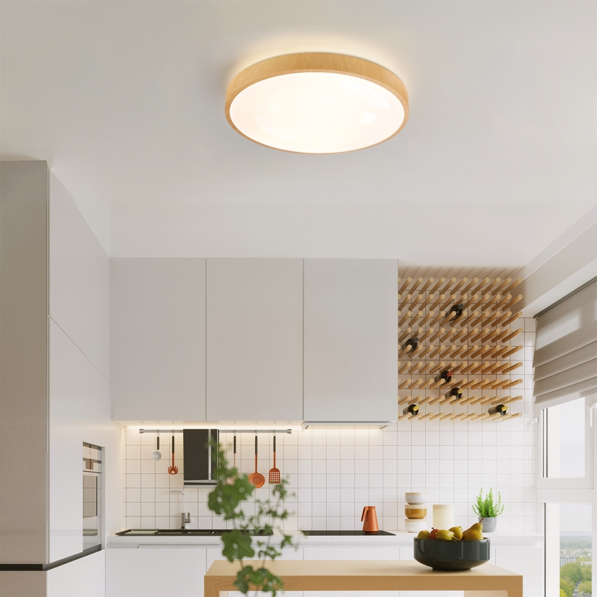 Brilagi - LED stropno svetilo GLASS POOL DOUBLE LED/48W/230V 3000-6000K 40 cm lesni dekor + daljinski upravljalnik (z možnostjo zatemnitve)