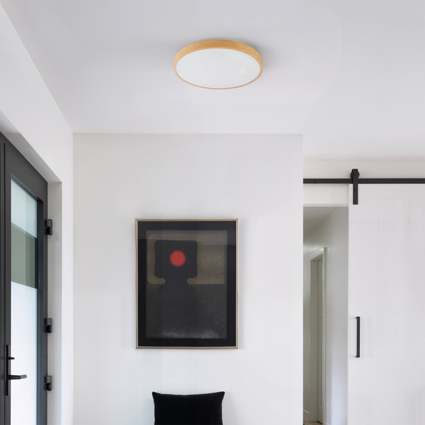 Brilagi - LED stropno svetilo GLASS POOL DOUBLE LED/48W/230V 3000-6000K 40 cm lesni dekor + daljinski upravljalnik (z možnostjo zatemnitve)