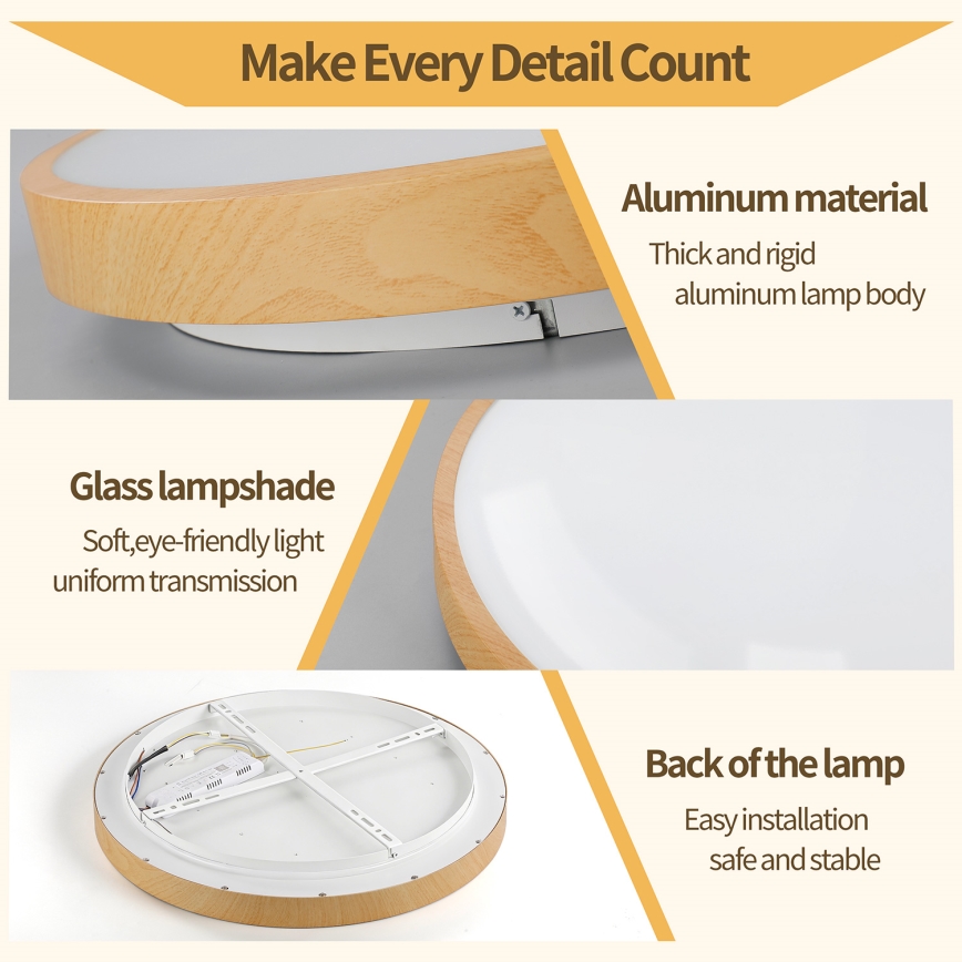 Brilagi - LED stropno svetilo GLASS POOL DOUBLE LED/48W/230V 3000-6000K 40 cm lesni dekor + daljinski upravljalnik (z možnostjo zatemnitve)