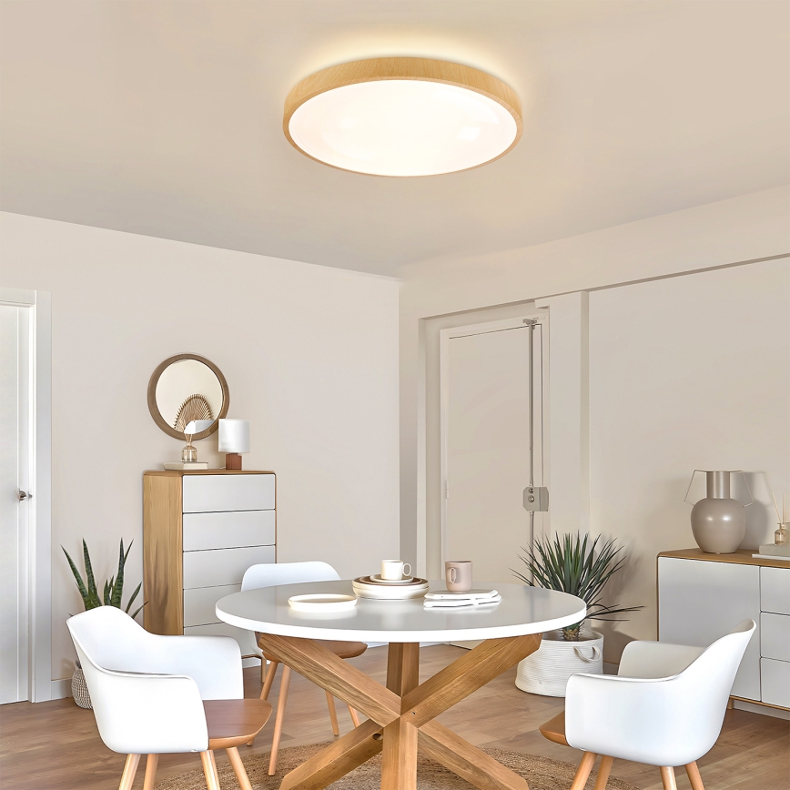 Brilagi - LED stropna svetilka z možnostjo zatemnitve GLASS POOL DOUBLE LED/60W/230V 3000-6000K 50 cm lesni dekor + z daljinskim upravljalnikom