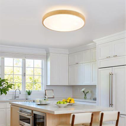 Brilagi - LED stropna svetilka z možnostjo zatemnitve GLASS POOL DOUBLE LED/60W/230V 3000-6000K 50 cm lesni dekor + z daljinskim upravljalnikom