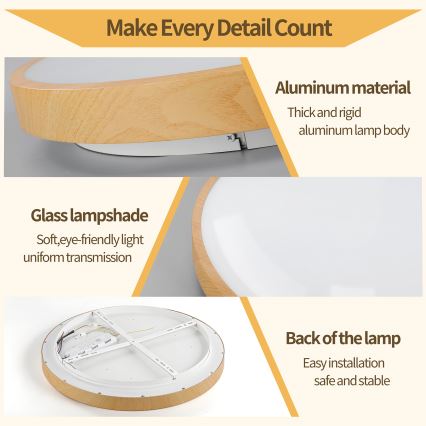 Brilagi - LED stropna svetilka z možnostjo zatemnitve GLASS POOL DOUBLE LED/60W/230V 3000-6000K 50 cm lesni dekor + z daljinskim upravljalnikom