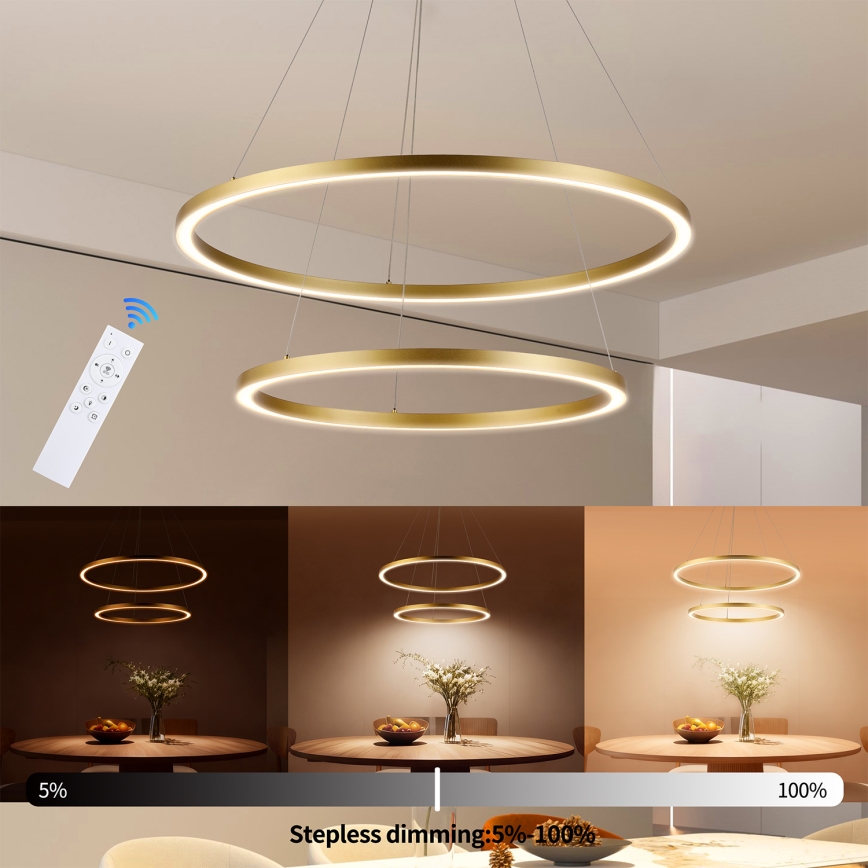 Brilagi - LED zatemljiv lestenec na kablu PORTOFINO LED/98W/230V 3000-6000K premer 80 cm zlata + daljinski upravljalnik
