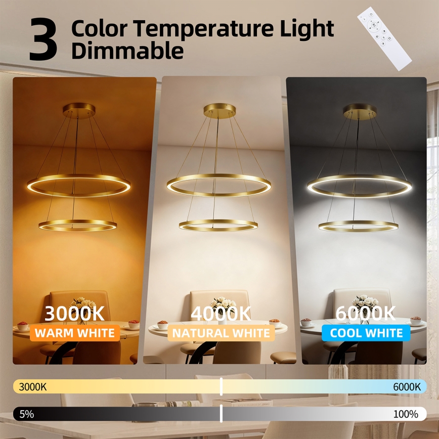 Brilagi - LED zatemljiv lestenec na kablu PORTOFINO LED/98W/230V 3000-6000K premer 80 cm zlata + daljinski upravljalnik