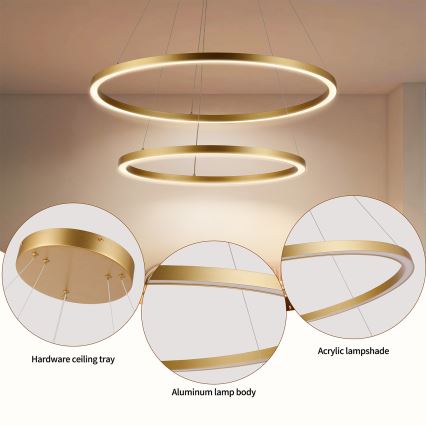 Brilagi - LED zatemljiv lestenec na kablu PORTOFINO LED/98W/230V 3000-6000K premer 80 cm zlata + daljinski upravljalnik