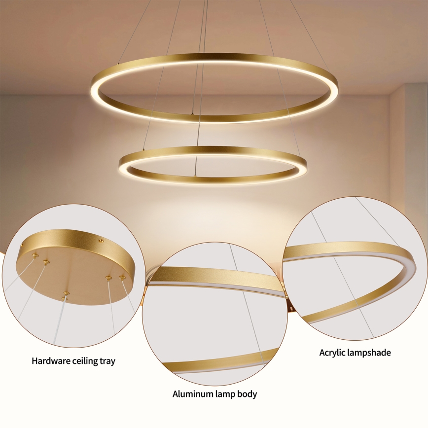 Brilagi - LED zatemljiv lestenec na kablu PORTOFINO LED/98W/230V 3000-6000K premer 80 cm zlata + daljinski upravljalnik
