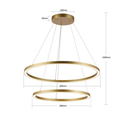 Brilagi - LED zatemljiv lestenec na kablu PORTOFINO LED/98W/230V 3000-6000K premer 80 cm zlata + daljinski upravljalnik