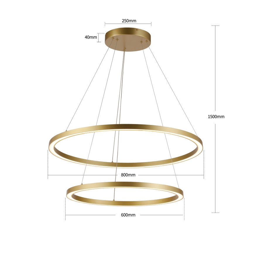 Brilagi - LED zatemljiv lestenec na kablu PORTOFINO LED/98W/230V 3000-6000K premer 80 cm zlata + daljinski upravljalnik