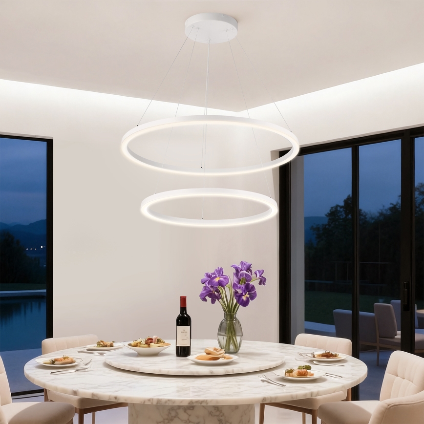 Brilagi - LED zatemljiv lestenec na jeklenem kablu PORTOFINO LED/98W/230V 3000-6000K premer 80 cm bela + daljinski upravljalnik
