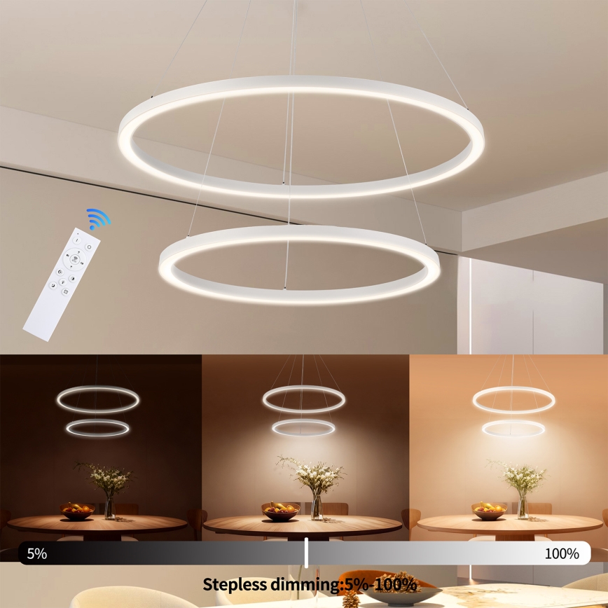Brilagi - LED zatemljiv lestenec na jeklenem kablu PORTOFINO LED/98W/230V 3000-6000K premer 80 cm bela + daljinski upravljalnik
