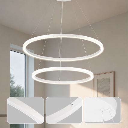 Brilagi - LED zatemljiv lestenec na jeklenem kablu PORTOFINO LED/98W/230V 3000-6000K premer 80 cm bela + daljinski upravljalnik