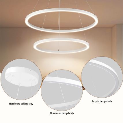 Brilagi - LED zatemljiv lestenec na jeklenem kablu PORTOFINO LED/98W/230V 3000-6000K premer 80 cm bela + daljinski upravljalnik
