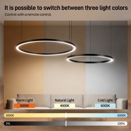 Brilagi - LED zatemljiv lestenec na kablu PORTOFINO LED/98W/230V 3000-6000K črna + daljinski upravljalnik