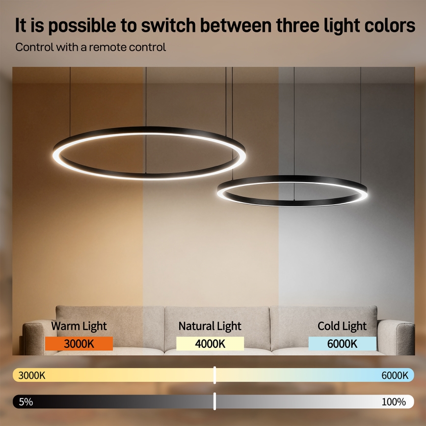 Brilagi - LED zatemljiv lestenec na kablu PORTOFINO LED/98W/230V 3000-6000K črna + daljinski upravljalnik