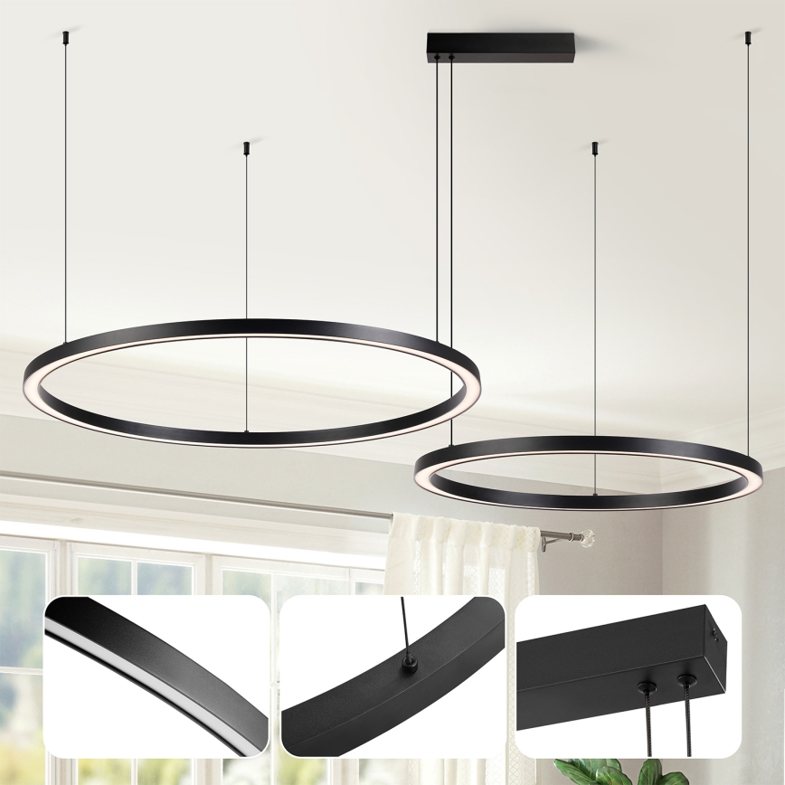 Brilagi - LED zatemljiv lestenec na kablu PORTOFINO LED/98W/230V 3000-6000K črna + daljinski upravljalnik