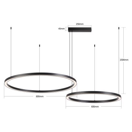 Brilagi - LED zatemljiv lestenec na kablu PORTOFINO LED/98W/230V 3000-6000K črna + daljinski upravljalnik