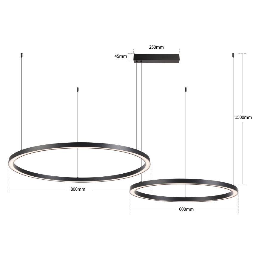 Brilagi - LED zatemljiv lestenec na kablu PORTOFINO LED/98W/230V 3000-6000K črna + daljinski upravljalnik