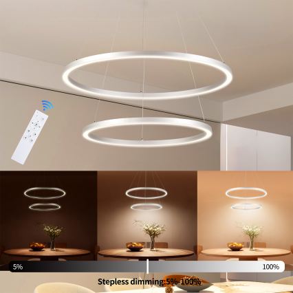 Brilagi - LED zatemljiv lestenec na kablu PORTOFINO LED/98W/230V 3000–6000K, premer 80 cm, srebrne barve + daljinski upravljalnik