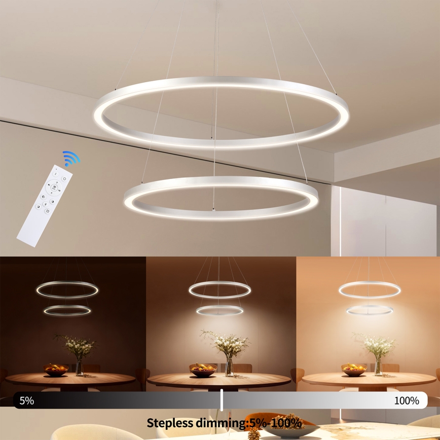Brilagi - LED zatemljiv lestenec na kablu PORTOFINO LED/98W/230V 3000–6000K, premer 80 cm, srebrne barve + daljinski upravljalnik