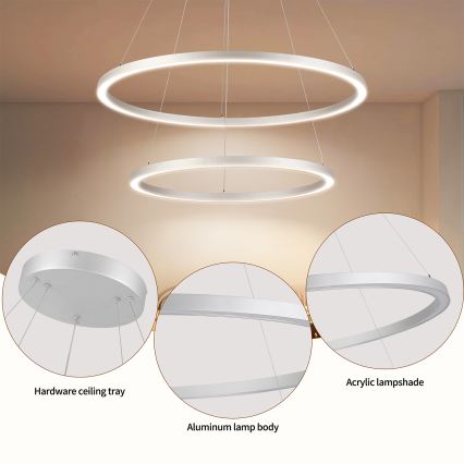 Brilagi - LED zatemljiv lestenec na kablu PORTOFINO LED/98W/230V 3000–6000K, premer 80 cm, srebrne barve + daljinski upravljalnik