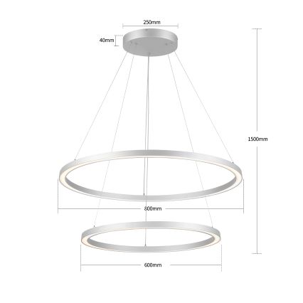 Brilagi - LED zatemljiv lestenec na kablu PORTOFINO LED/98W/230V 3000–6000K, premer 80 cm, srebrne barve + daljinski upravljalnik