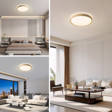 Brilagi - LED stropna svetilka CORVO LED/72W/230V 3000-6000K, lesni dekor, premer 50 cm + daljinski upravljalnik