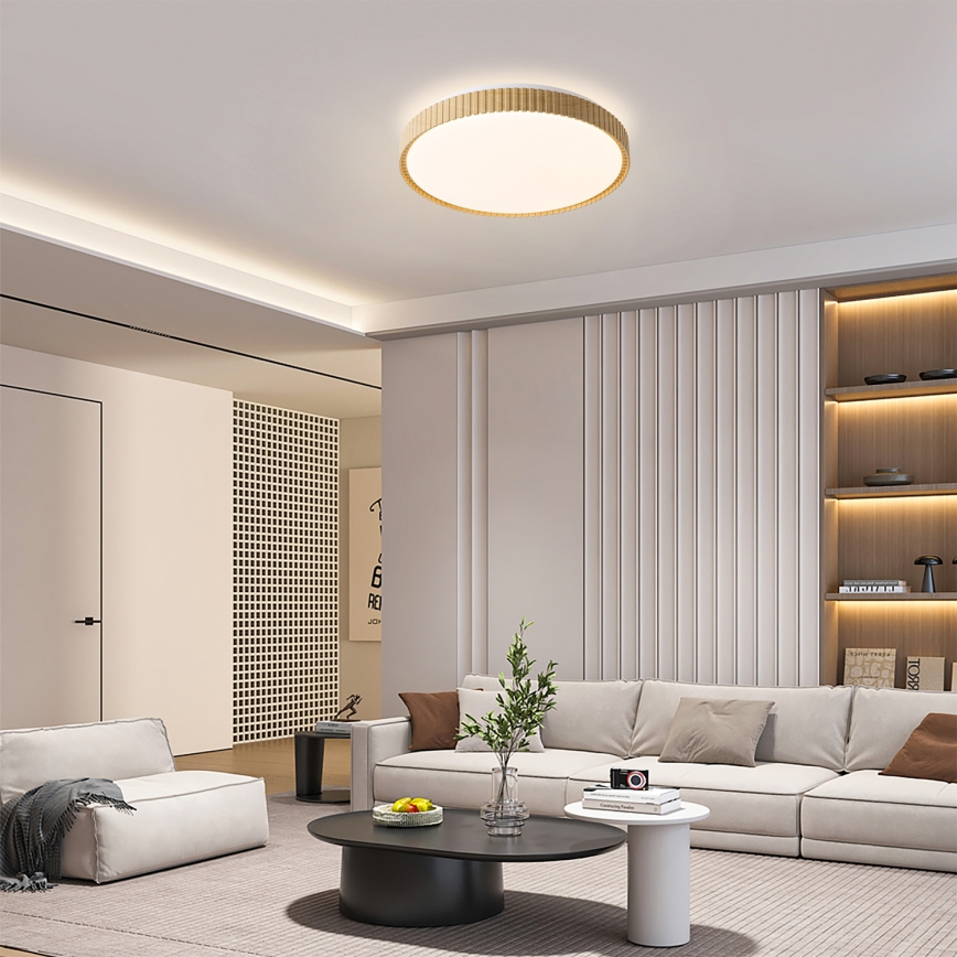 Brilagi - LED stropna svetilka CORVO LED/72W/230V 3000-6000K, lesni dekor, premer 50 cm + daljinski upravljalnik