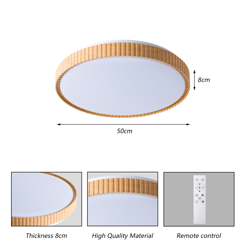 Brilagi - LED stropna svetilka CORVO LED/72W/230V 3000-6000K, lesni dekor, premer 50 cm + daljinski upravljalnik