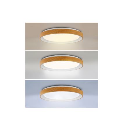 Brilagi - LED zatemnjevalno stropno svetilo FLOCO LED/48W/230V, premer 40 cm, lesni dekor/bela + daljinski upravljalnik