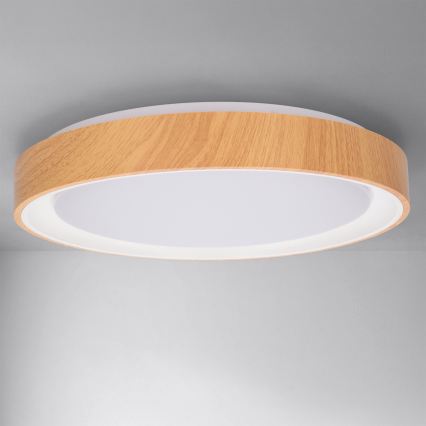 Brilagi - LED zatemnjevalno stropno svetilo FLOCO LED/48W/230V, premer 40 cm, lesni dekor/bela + daljinski upravljalnik
