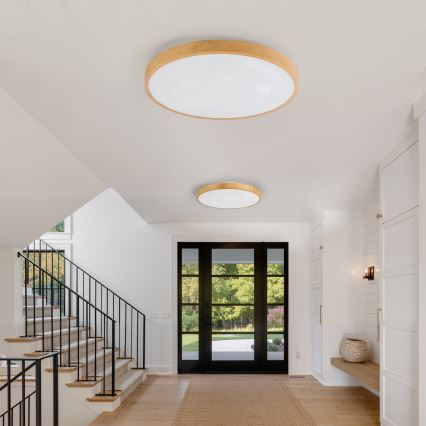 Brilagi - LED zatemnjiva stropna svetilka GLASS POOL DOUBLE LED/80W/230V 3000-6000K 60 cm lesni dekor + daljinski upravljalnik