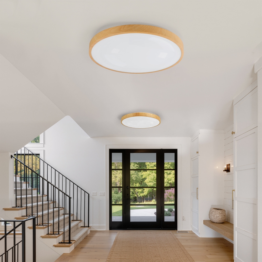 Brilagi - LED zatemnjiva stropna svetilka GLASS POOL DOUBLE LED/80W/230V 3000-6000K 60 cm lesni dekor + daljinski upravljalnik