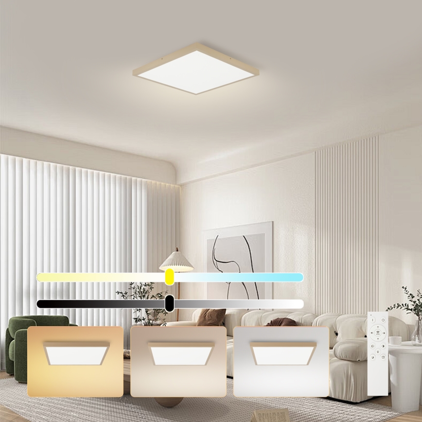 Brilagi - LED zatemnjevalna kopalniška stropna svetilka FRAME SMART LED/50W/230V 60x60 cm 3000-6000K IP44 bež + daljinski upravljalnik