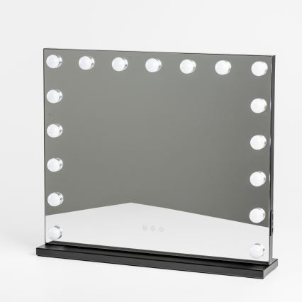 BRILAGI - LED zatemnljivo ogledalo za ličenje HOLLYWOOD LED/15W/230V CCT + 2x USB 60x50 cm črna