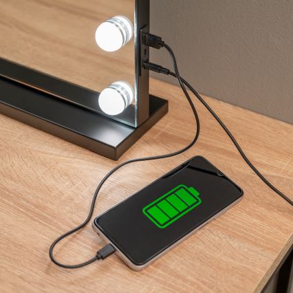 BRILAGI - LED zatemnljivo ogledalo za ličenje HOLLYWOOD LED/15W/230V CCT + 2x USB 60x50 cm črna