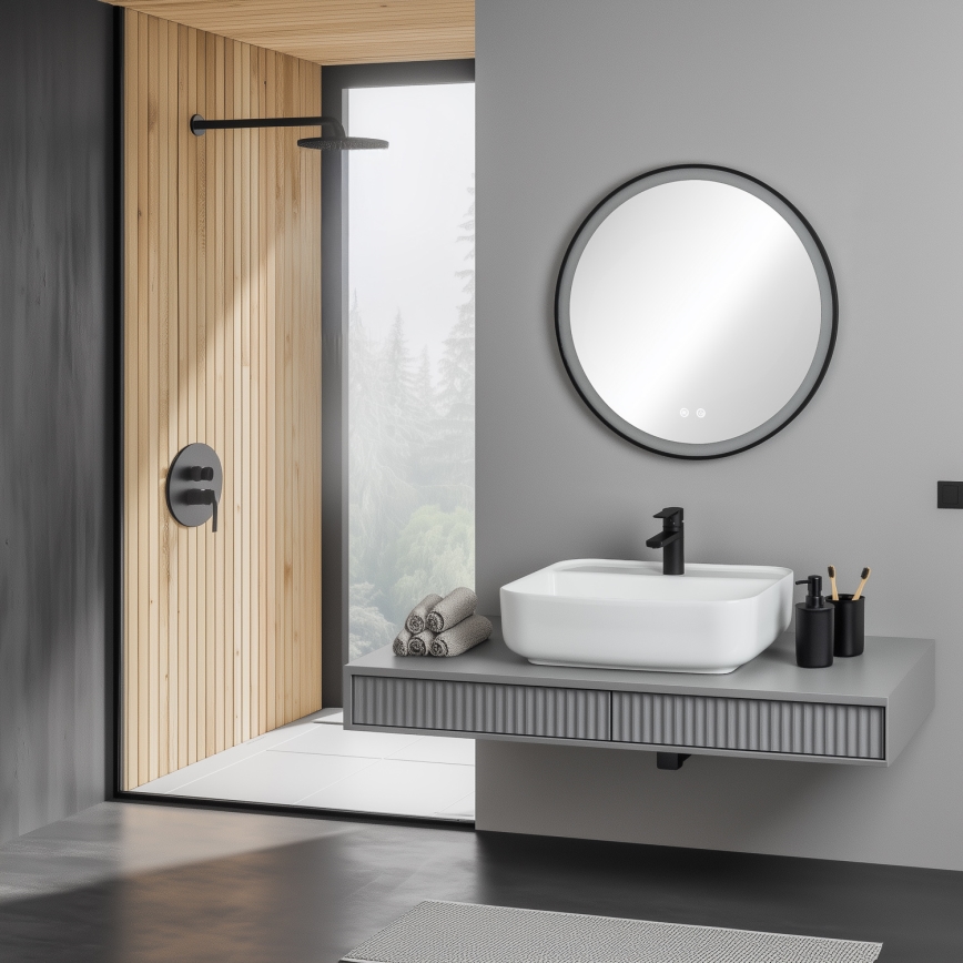 Brilagi - zatemnjevalno LED ogrevano kopalniško ogledalo z osvetlitvijo ALU PRO LED/18W/230V Ø 60 cm 3000/4000/6500K IP44 črna CRI 90